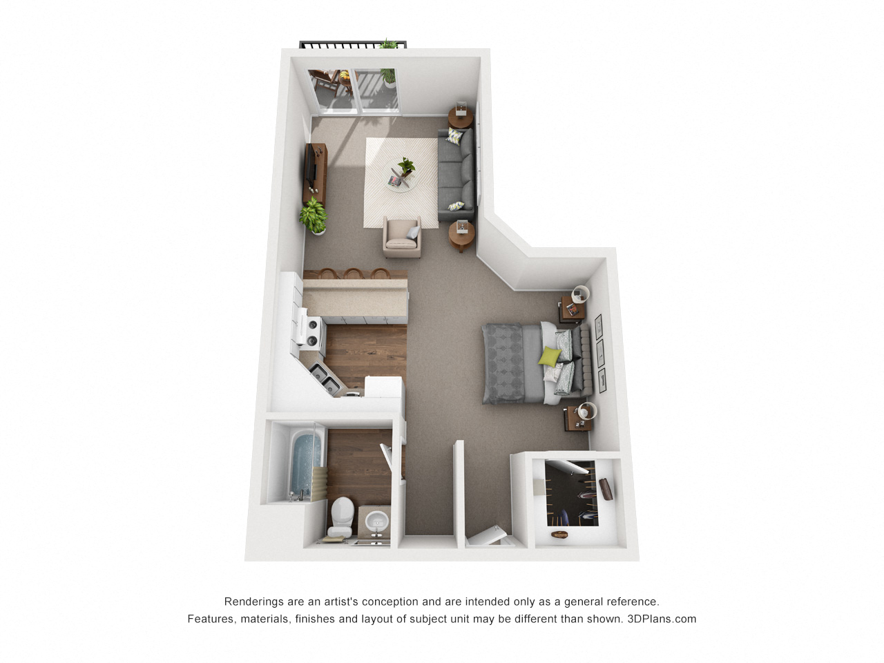 Floor plan for studio, 1 bath, 478 sqft